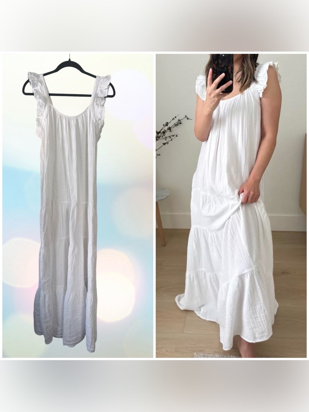 NEW Caslon White Ruffle-Shoulder Cotton Maxi Dress, Small